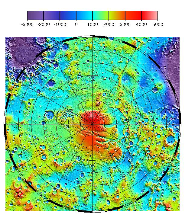 The context image shows the latest MOLA topographic map of Mars' from latitude 55° S to the south pole.